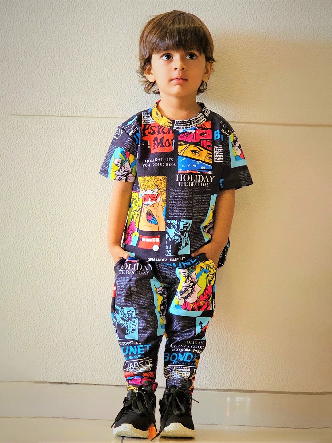 

Emblica Kids Printed T-shirt with Trouser, Blue