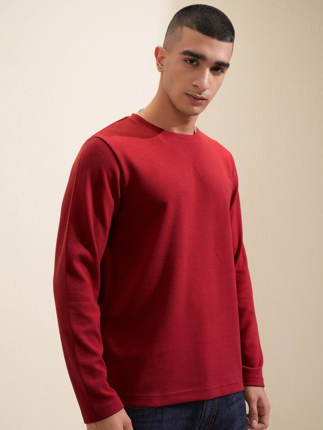 

HIGHLANDER Men Solid Round Neck Cotton Relaxed Fit T-Shirt, Maroon