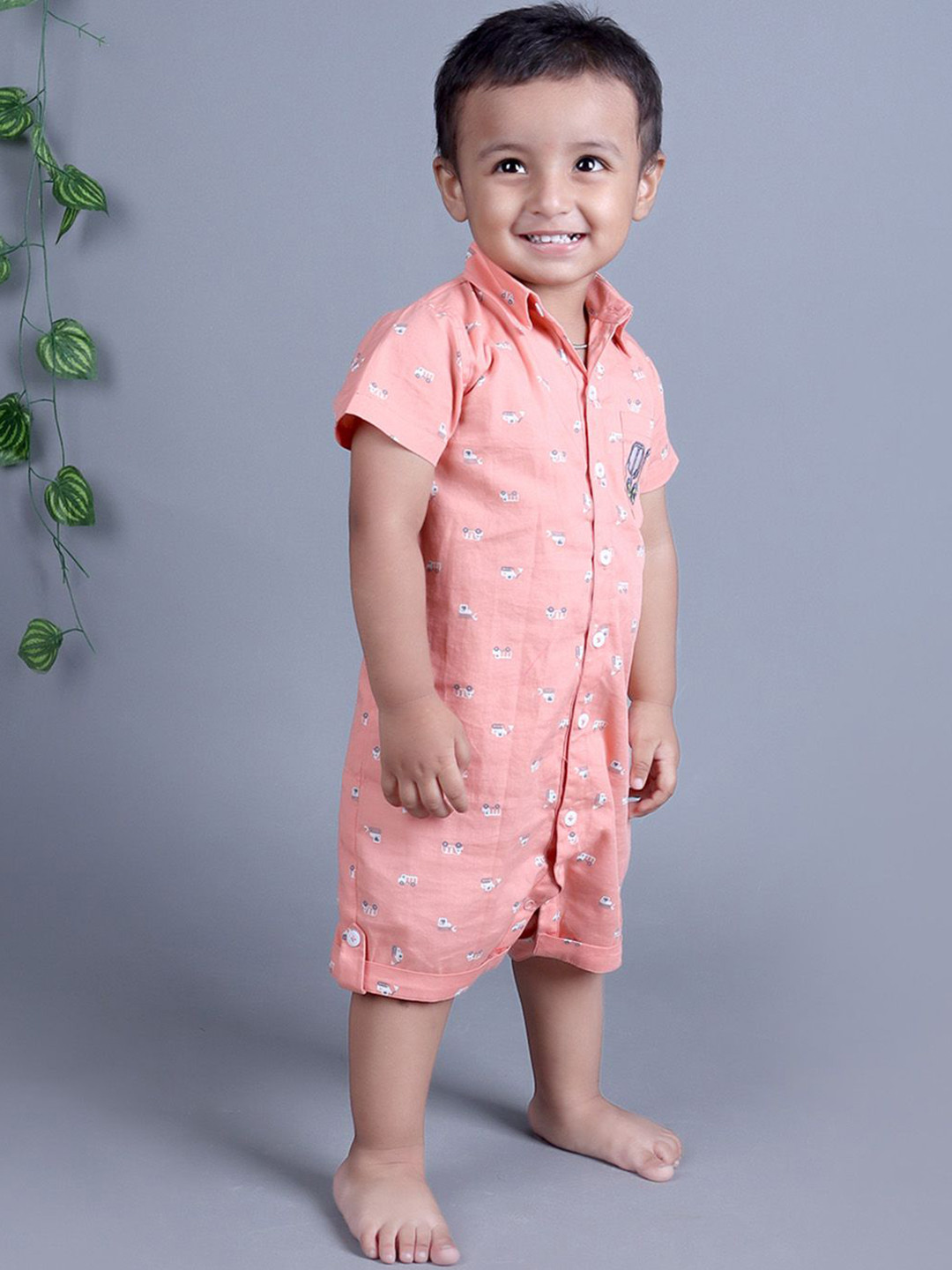 

Little Llama Infant Boys Printed Rompers, Peach