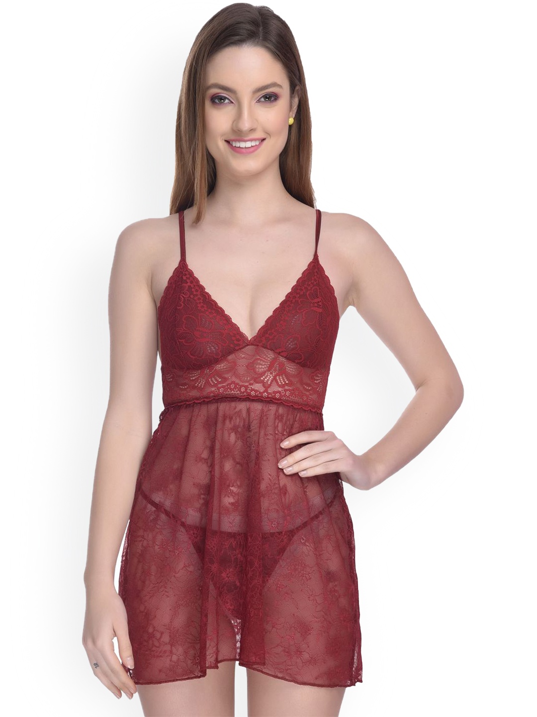 

chia fashions Shoulder Straps Baby Doll, Maroon