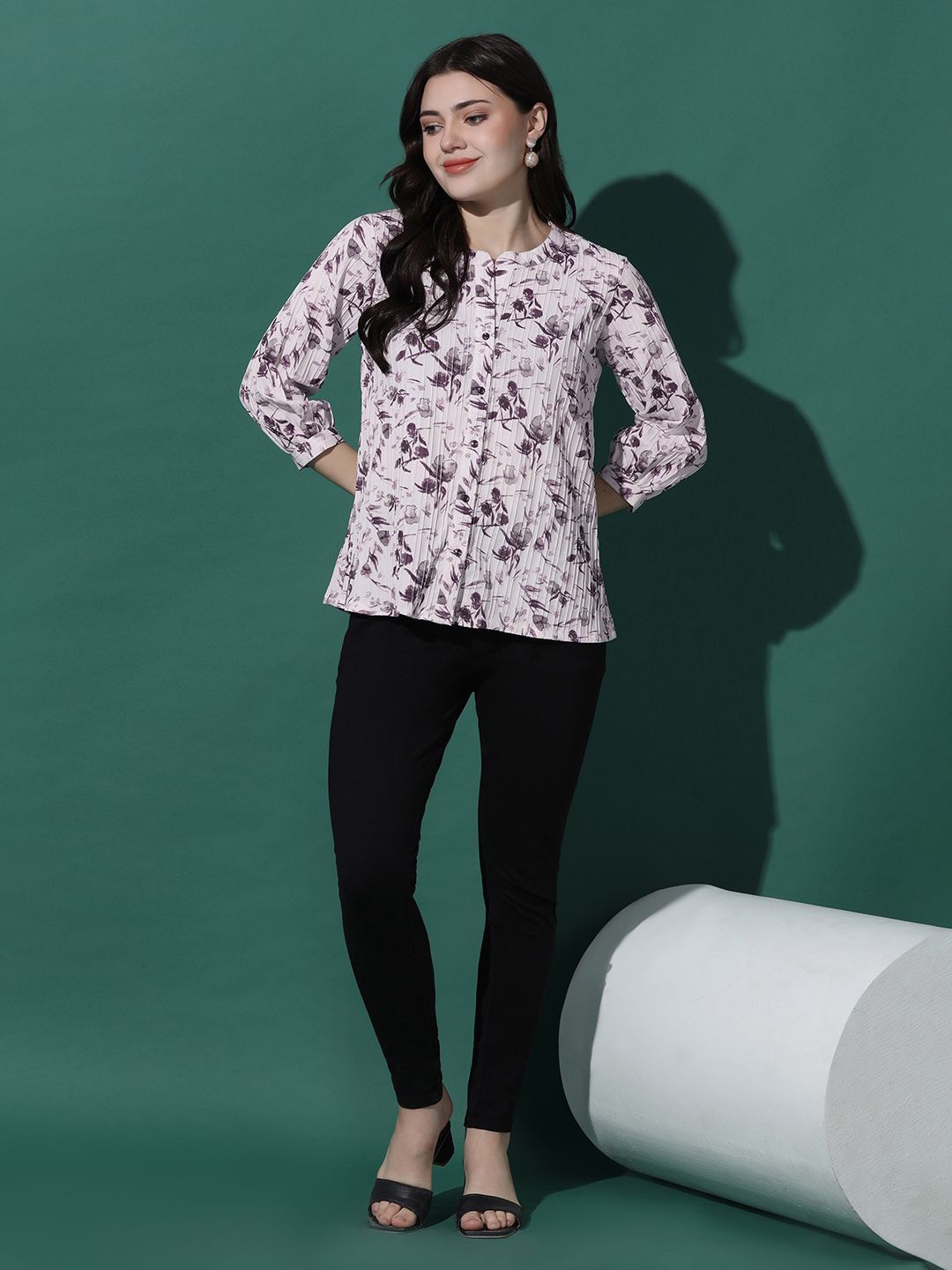 

BAESD Floral Print Chiffon Top, White