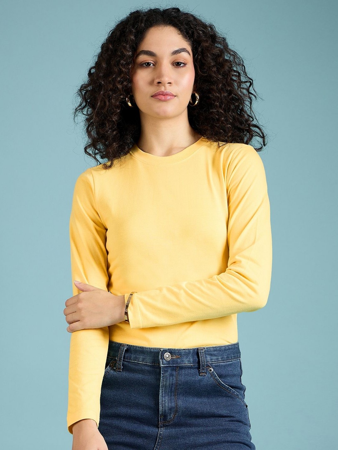 

DressBerry Women Solid Round Neck Cotton T-Shirt, Yellow