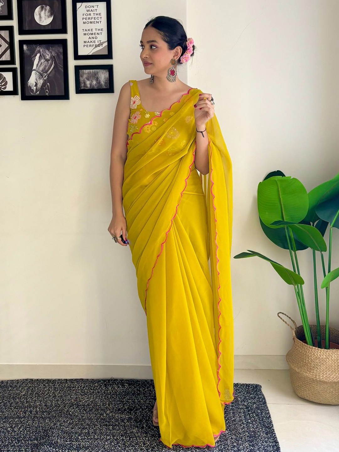 

SGF11 Pure Georgette Saree, Yellow