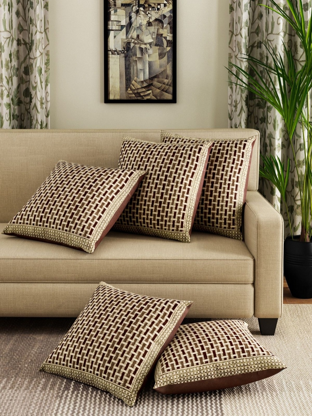 

Myntra Elegant Homes Brown & Black 5 Pieces Checked Square Cushion Covers