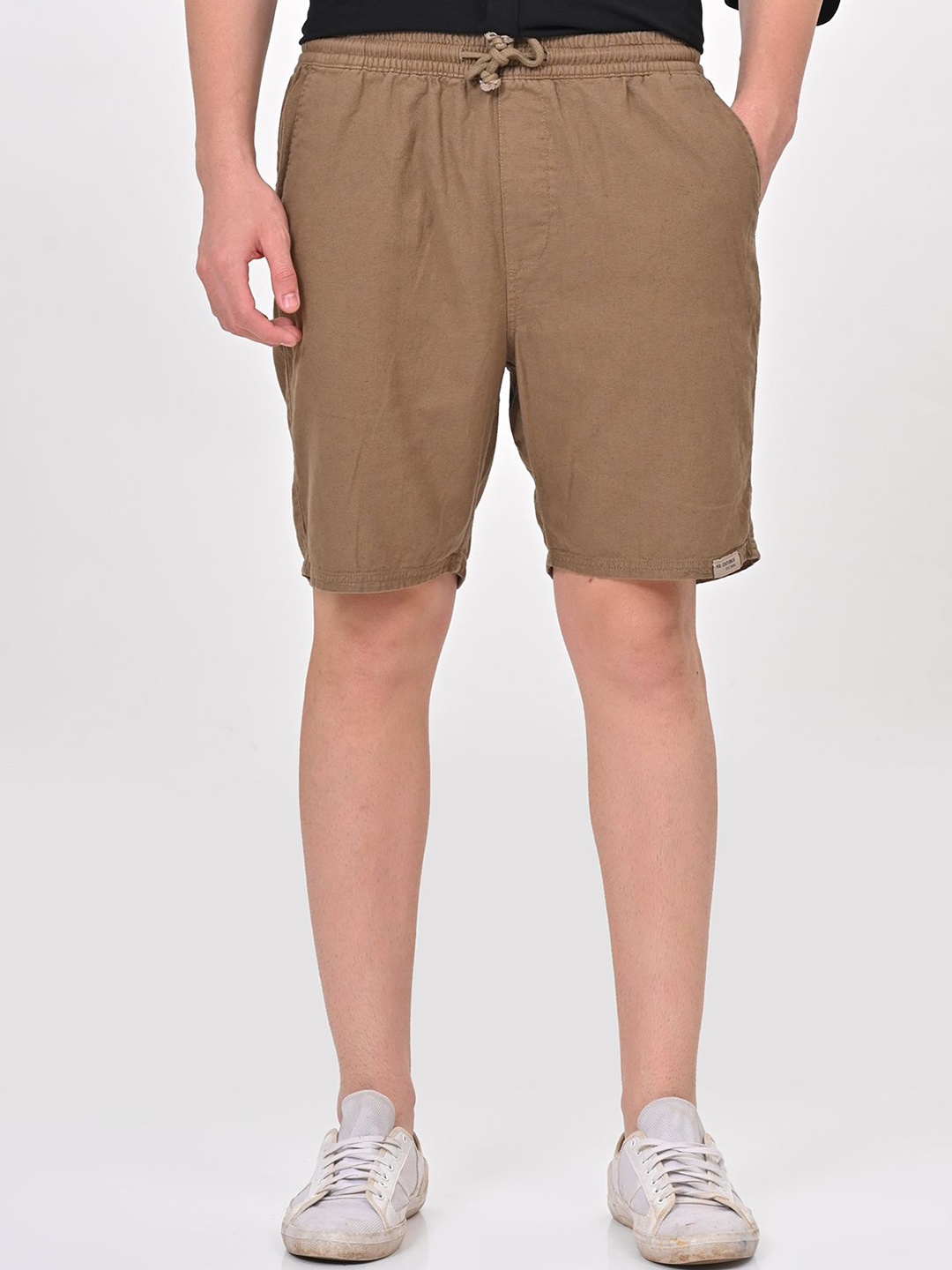 

POE Men Solid Slim Fit Linen Shorts, Khaki