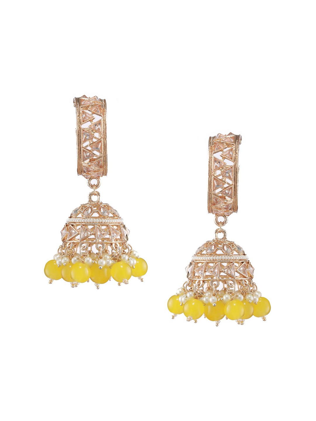 

Anouk Gold Plated Dome Shaped American Diamond Studded Jhumkas, Yellow