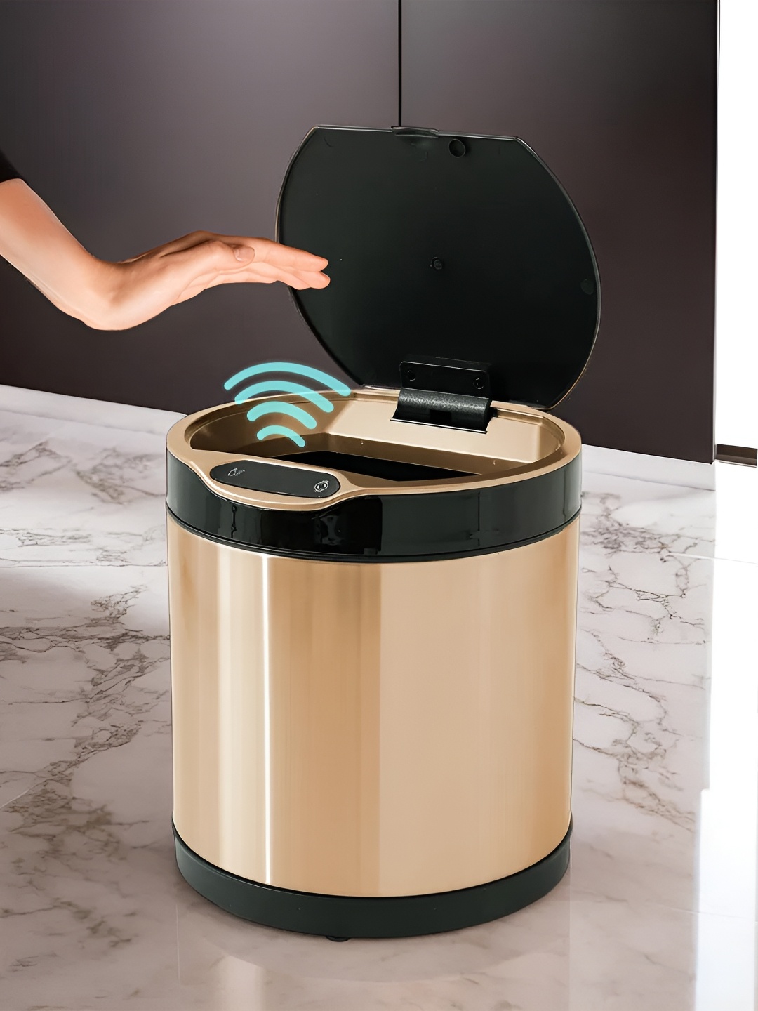 

The Better Home Black & Gold Toned Color-Block Stainless Steel Toe Touch Dustbin - 6L