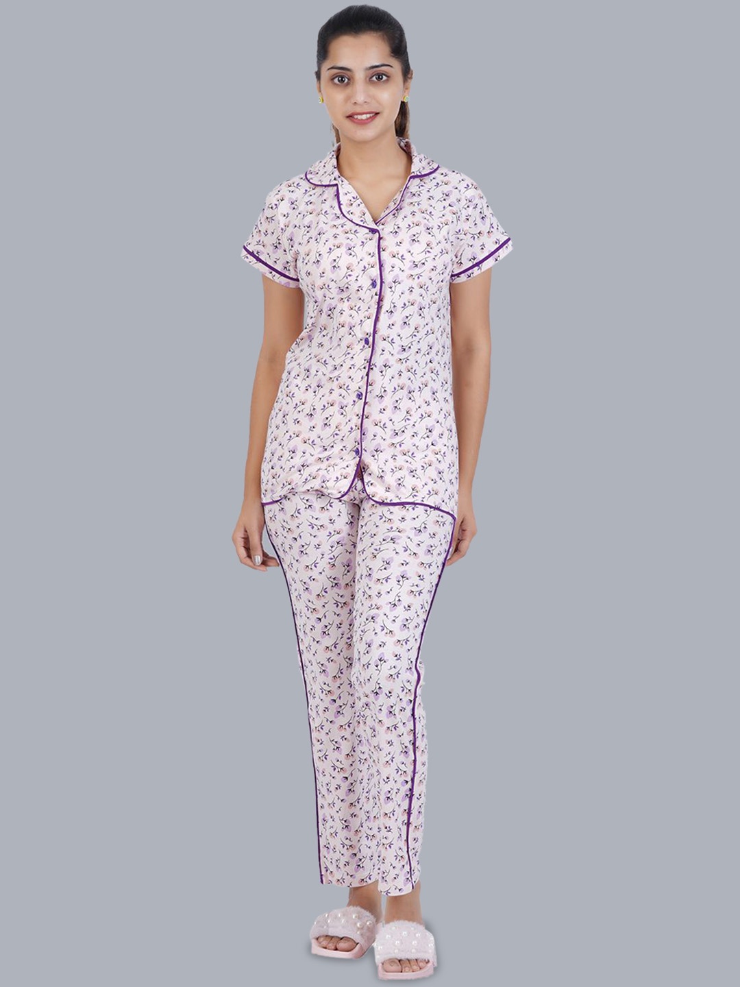 

BAESD Women Printed Night suit, White