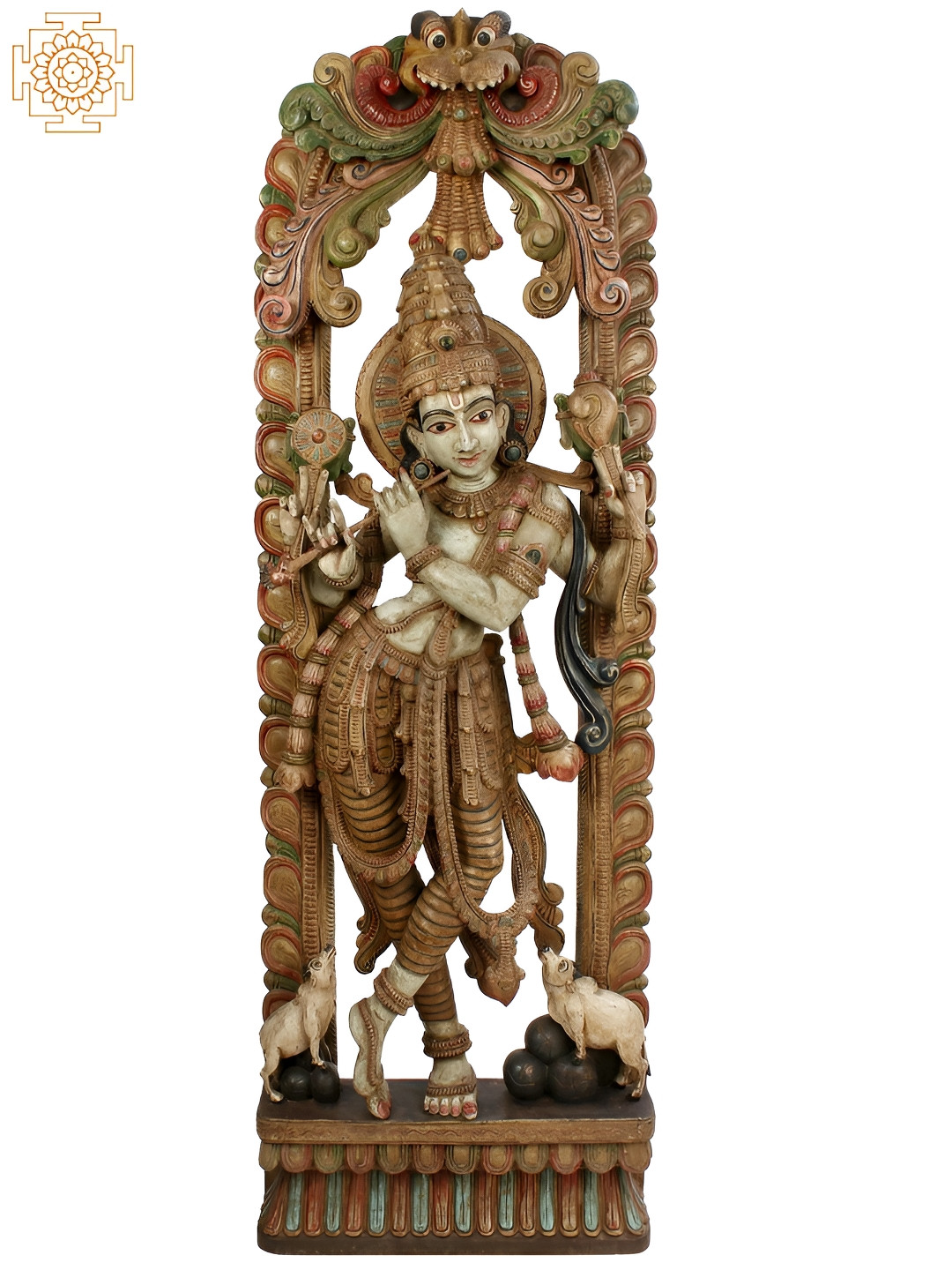 

Exotic India Tan & Pink Lord Venugopal Wooden Religious Idol Showpiece