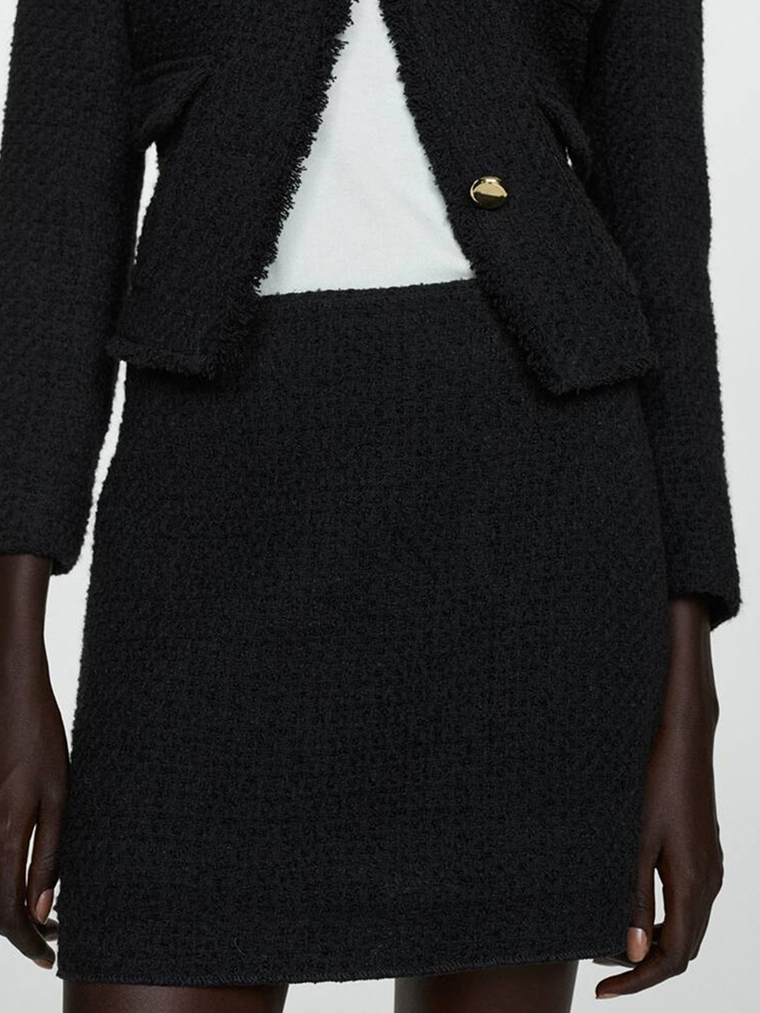 

MANGO Women Tweed Straight Mini Skirt, Black