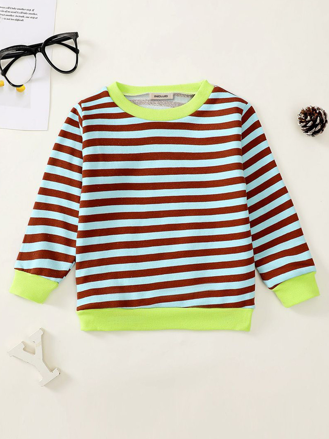 

INCLUD Boys Striped Round Neck Sweatshirt, Brown