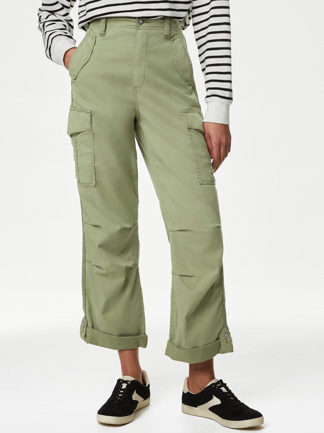 

Marks & Spencer Women High-Rise Cargo Trousers, Olive