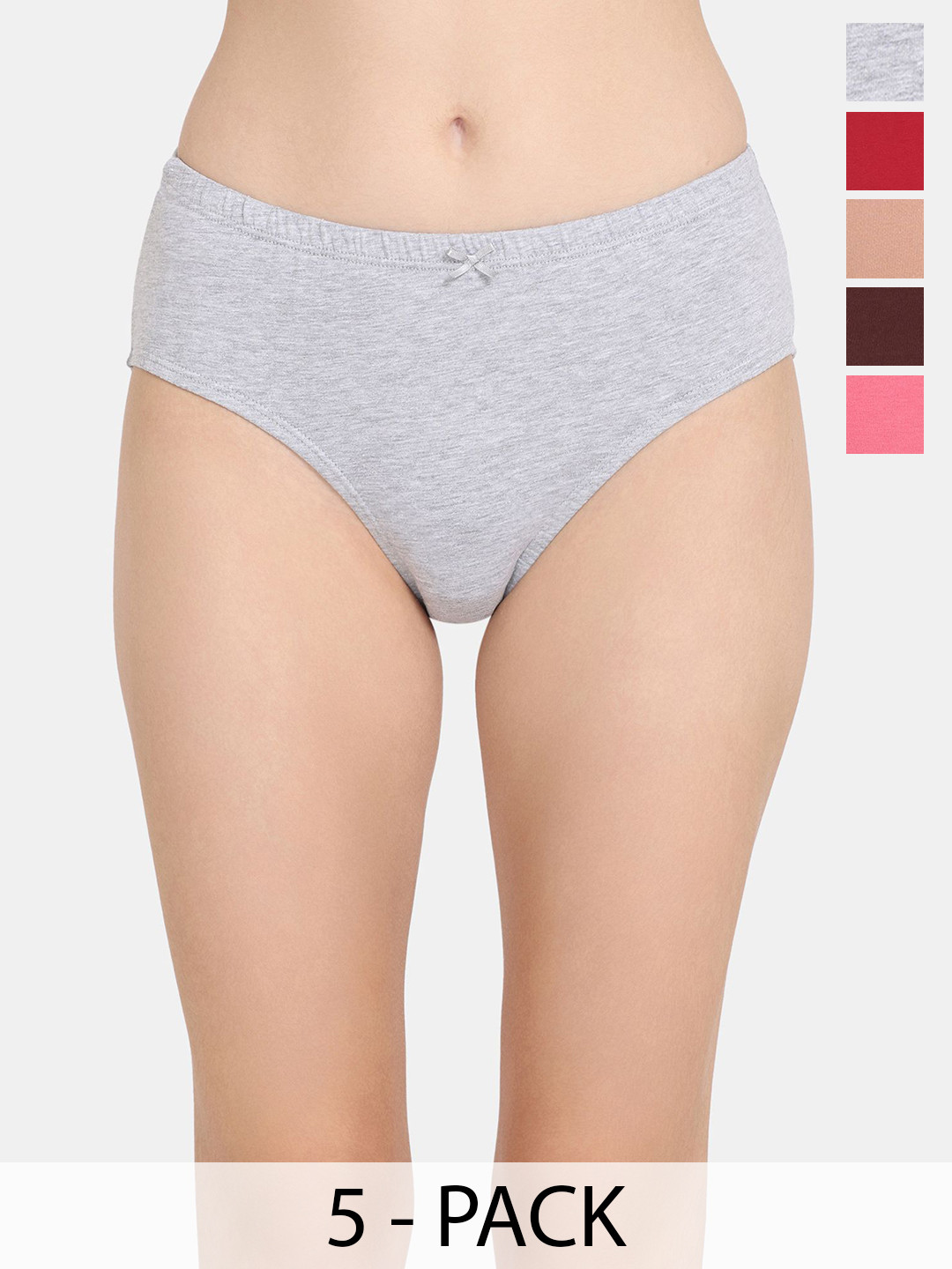 

Rosaline by Zivame Solid Pack Of 5 Cotton Mid-Rise Hipster Briefs RO2079FASHAGREY, Grey