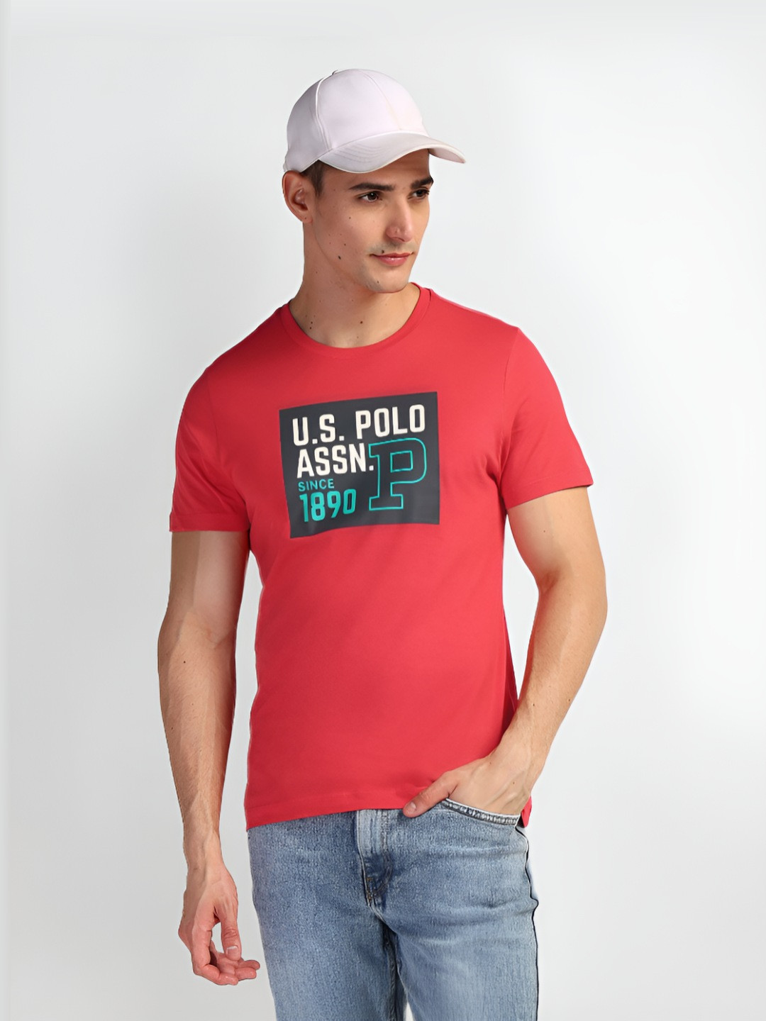 

U.S. Polo Assn. Denim Co. Men Typography Printed Round Neck Cotton Slim Fit T-shirt, Pink