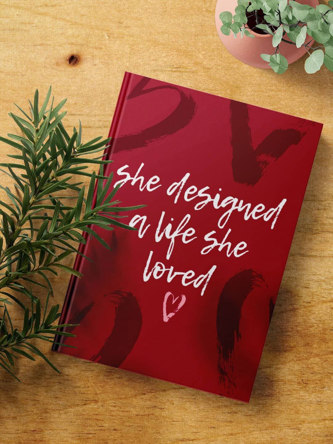 

macmerise Life Designer Printed Hard Cover A5 Ruled Notebook, Red