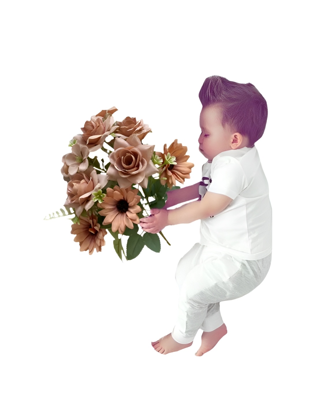 

Babymoon Kids Brown 7 Head's Artificial Flower Bunch Baby Photoshoot Props