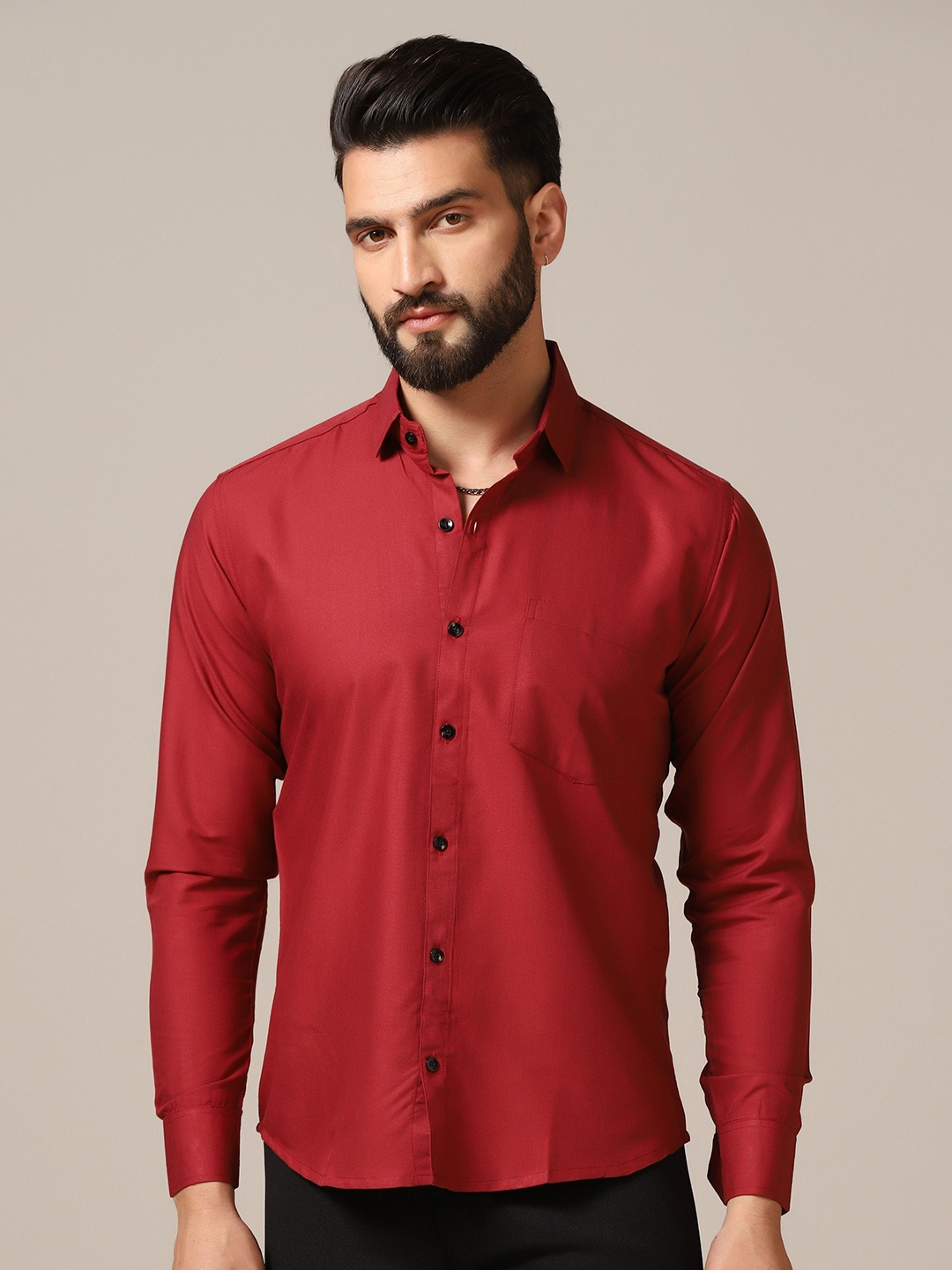

TAGDO Men Standard Spread Collar Solid Casual Shirt, Maroon