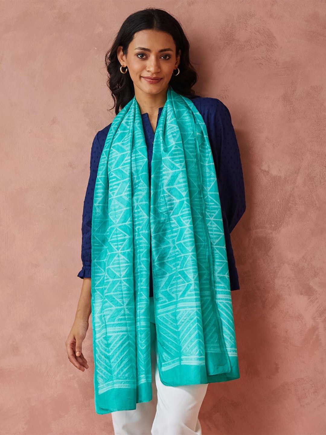 

Fabindia Women Printed Stole, Turquoise blue