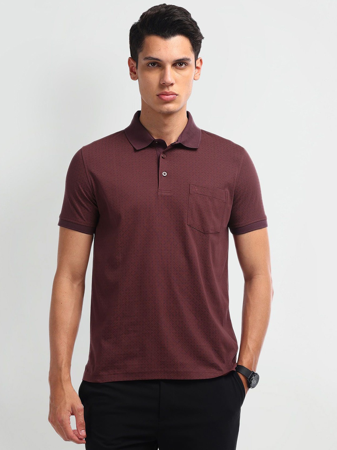 

Arrow Men Geometric Printed Polo Collar Cotton T-Shirt, Purple