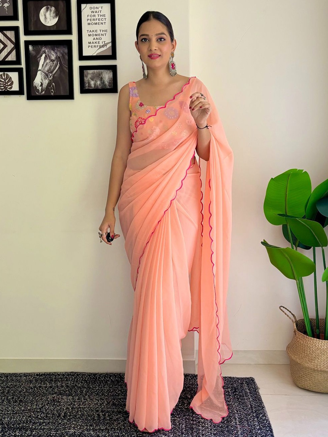 

SGF11 Solid Pure Georgette Saree, Peach