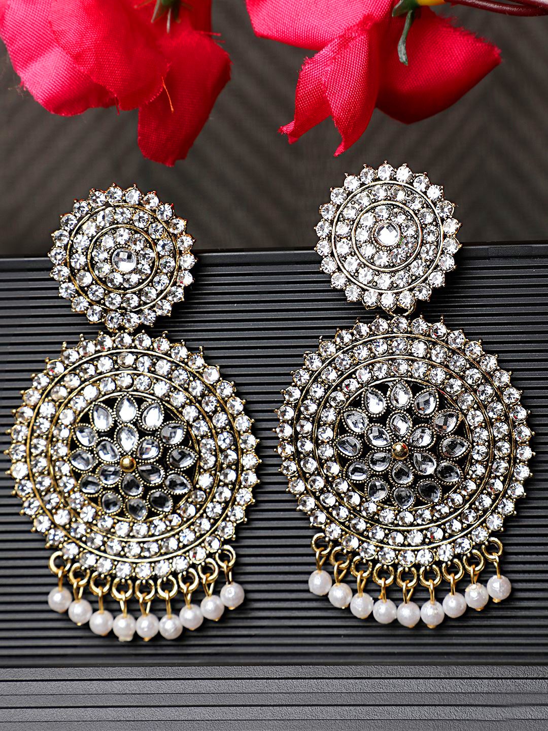 

MODE MANIA Silver-Plated Cubic Zirconia Contemporary Drop Earrings