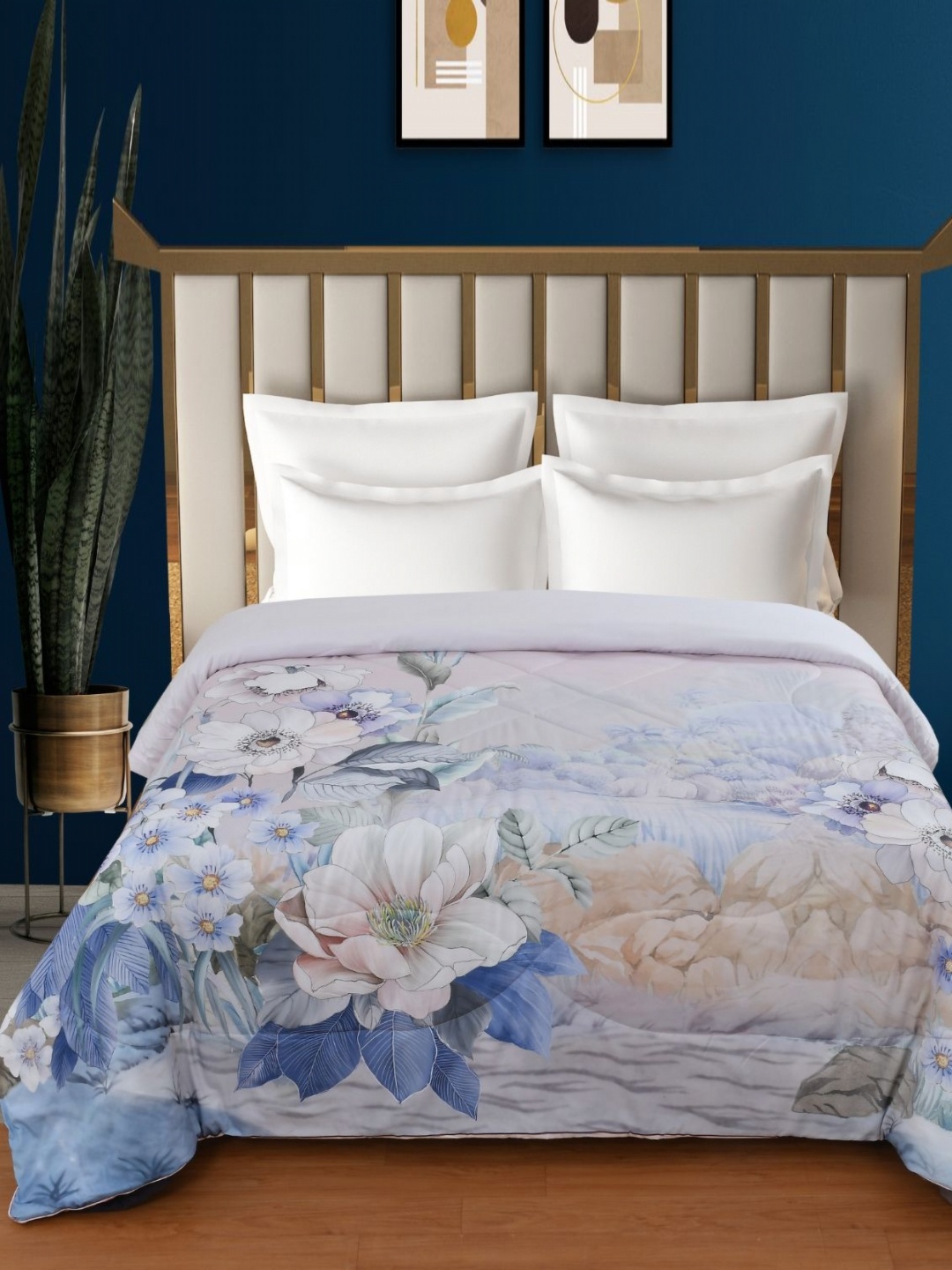 

Florida Fabia Blue & White Floral 120 GSM Reversible AC Double Bed Comforter