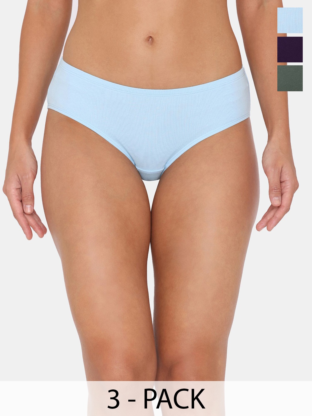 

Zivame Women Pack Of 3 Low-Rise Bikini BriefsZI28BIFASHAGREN, Green