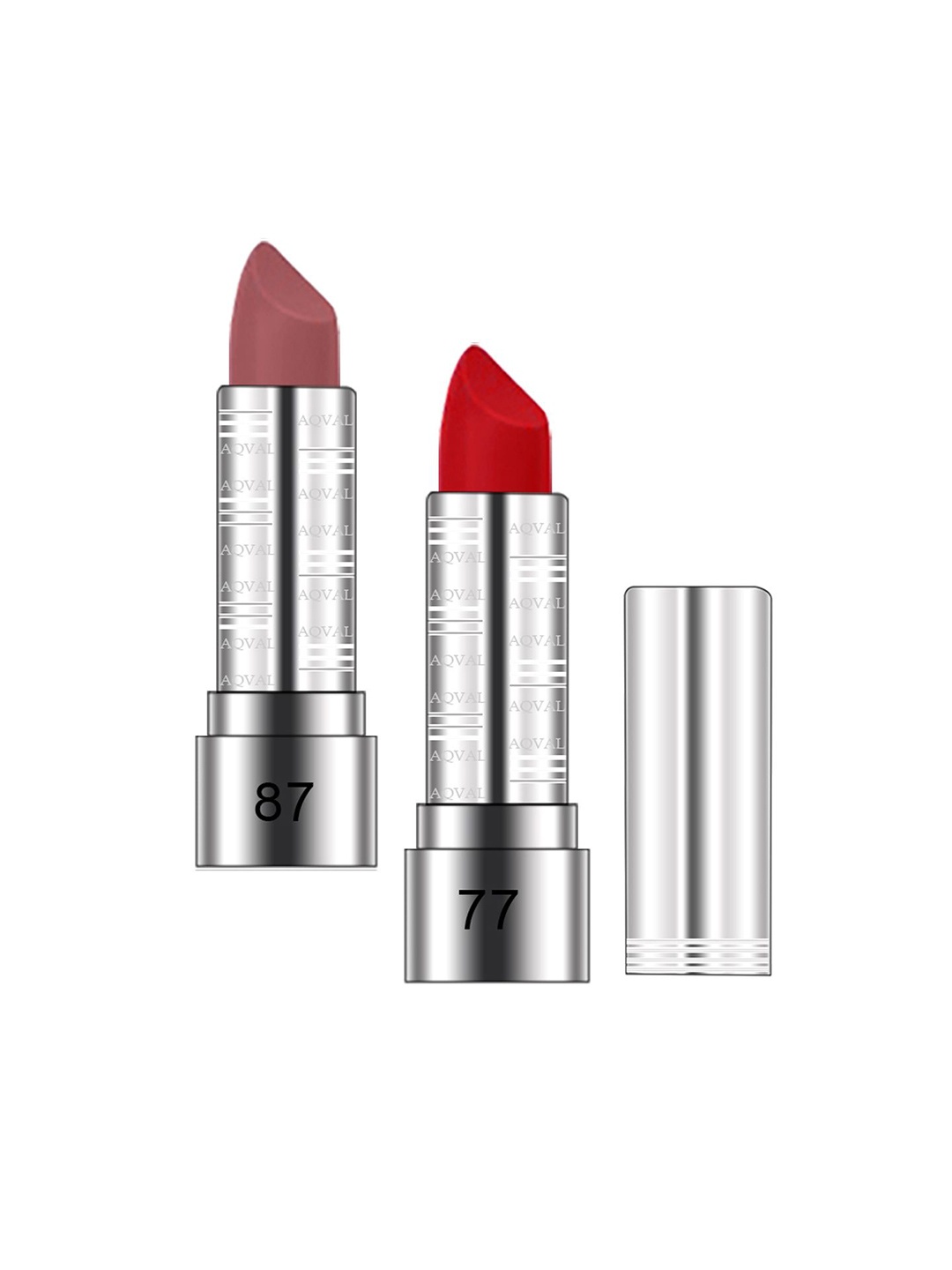 

AQVAL Set Of 2 Long Lasting Bullet Matte Lipstick - 10 g Each - Shades 87 & 77, Red