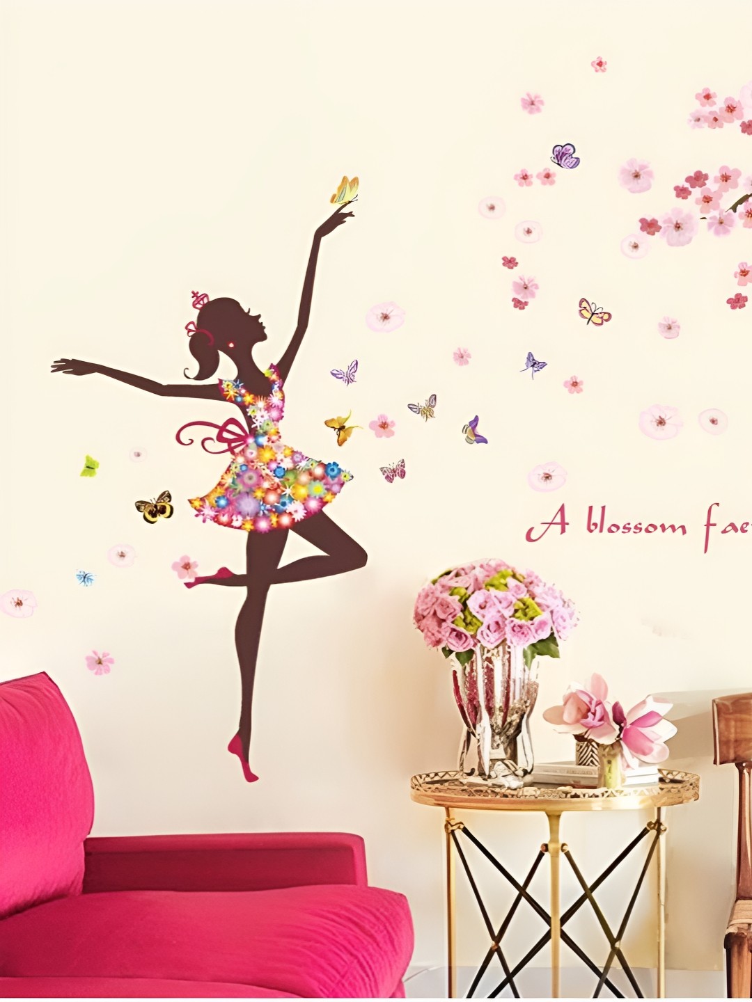 

Jaamso Royals Pink & Brown Fairy Flower Butterfly Printed Self Adhesive Wall Sticker