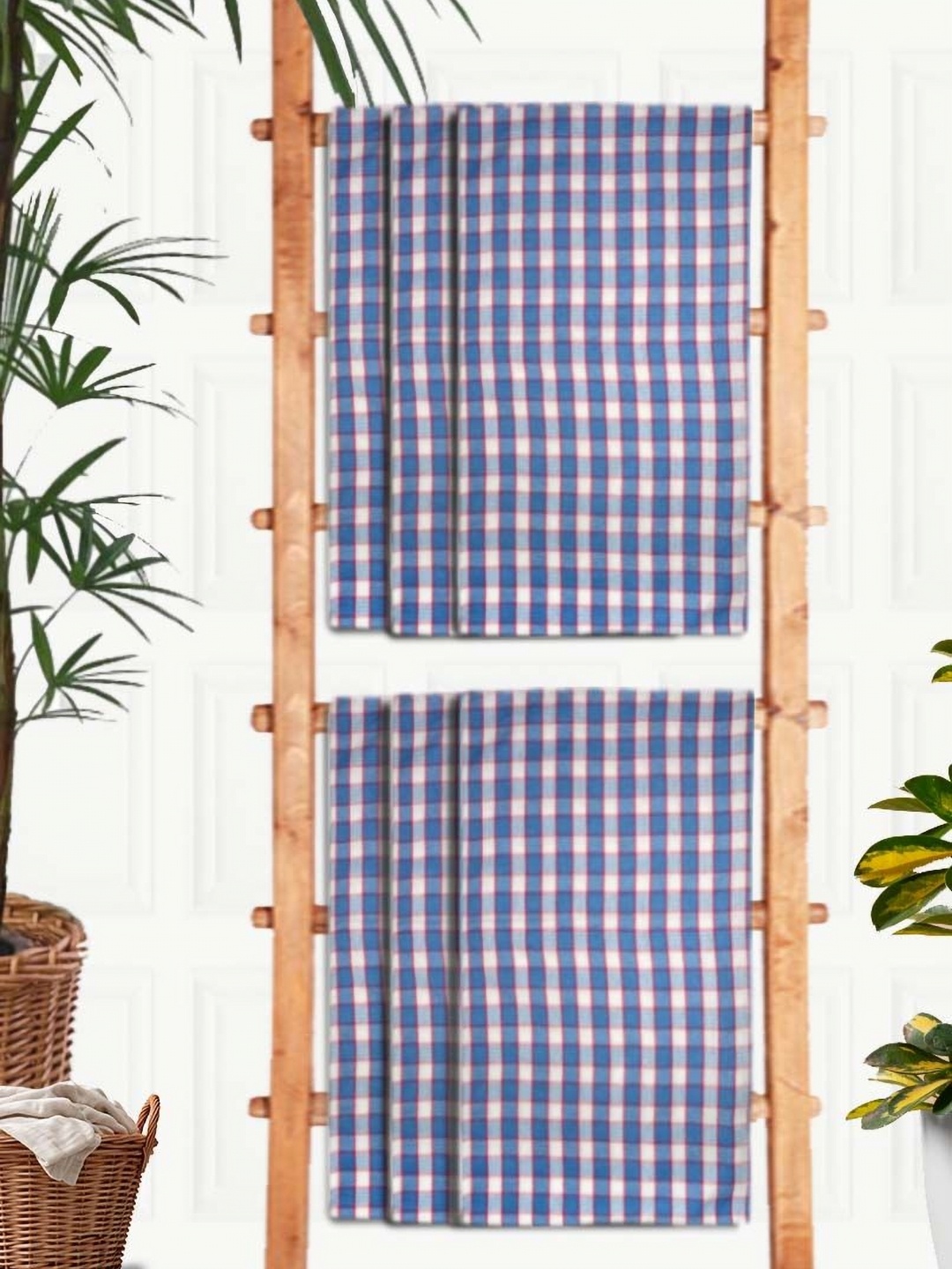 

Aura Premium Blue & White 5 Pieces Checked Cotton 210 GSM Bath Towel