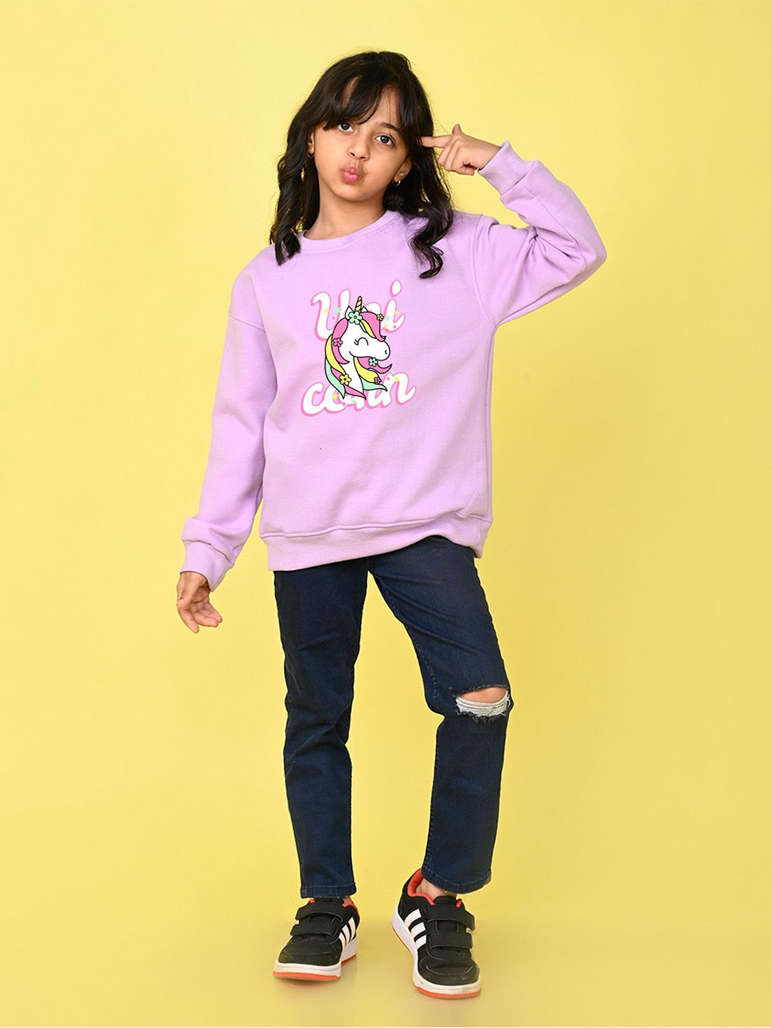 

NUSYL Girls Graphic Printed Oversized Sweatshirt, Purple