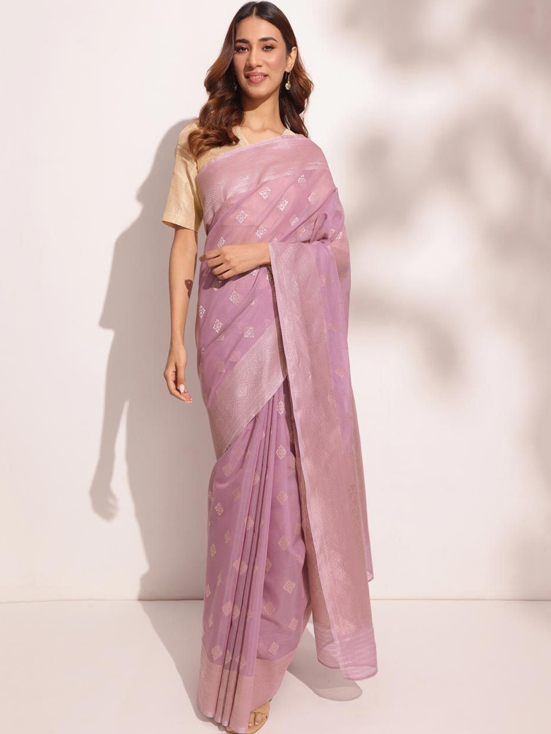

Fabindia Ethnic Motifs Zari Saree, Lavender