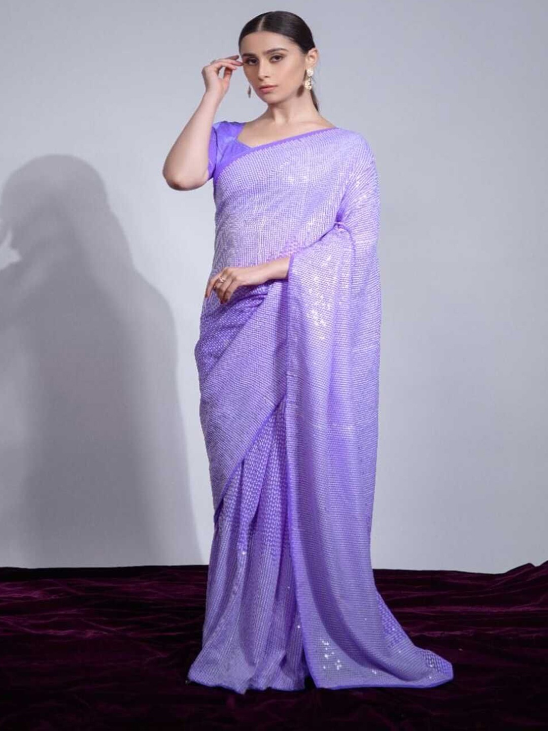 

Sanwariya Silk Striped Sequinned Pure Georgette Mysore Silk Saree, Purple