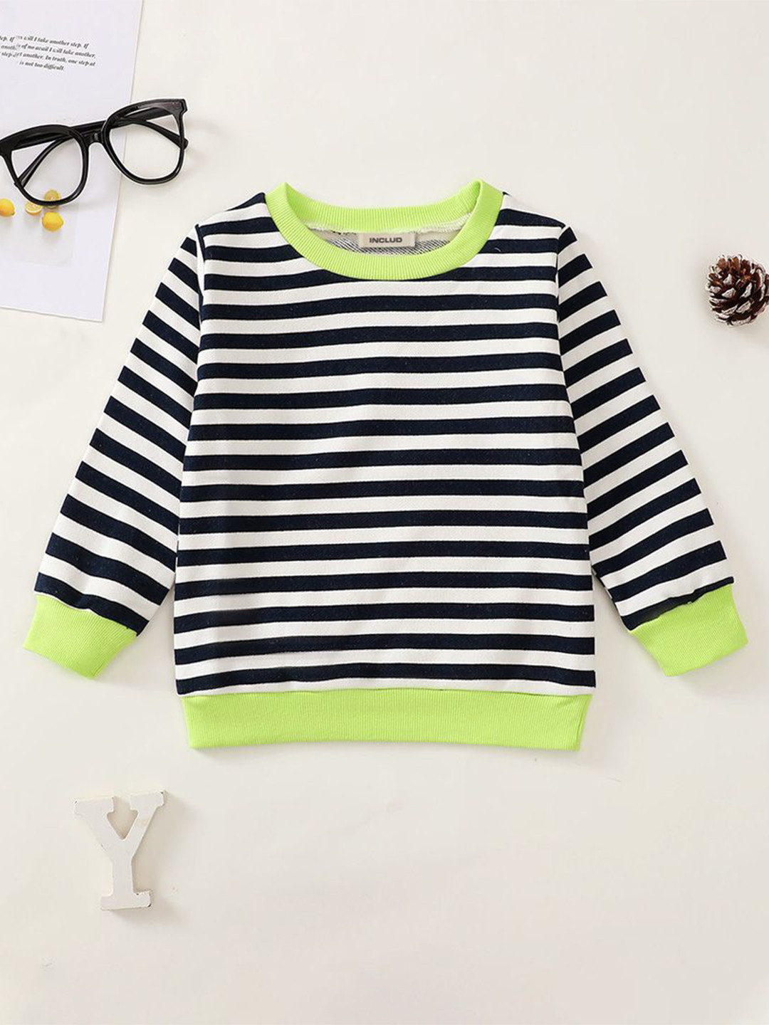 

INCLUD Boys Striped Round Neck Sweatshirt, Navy blue