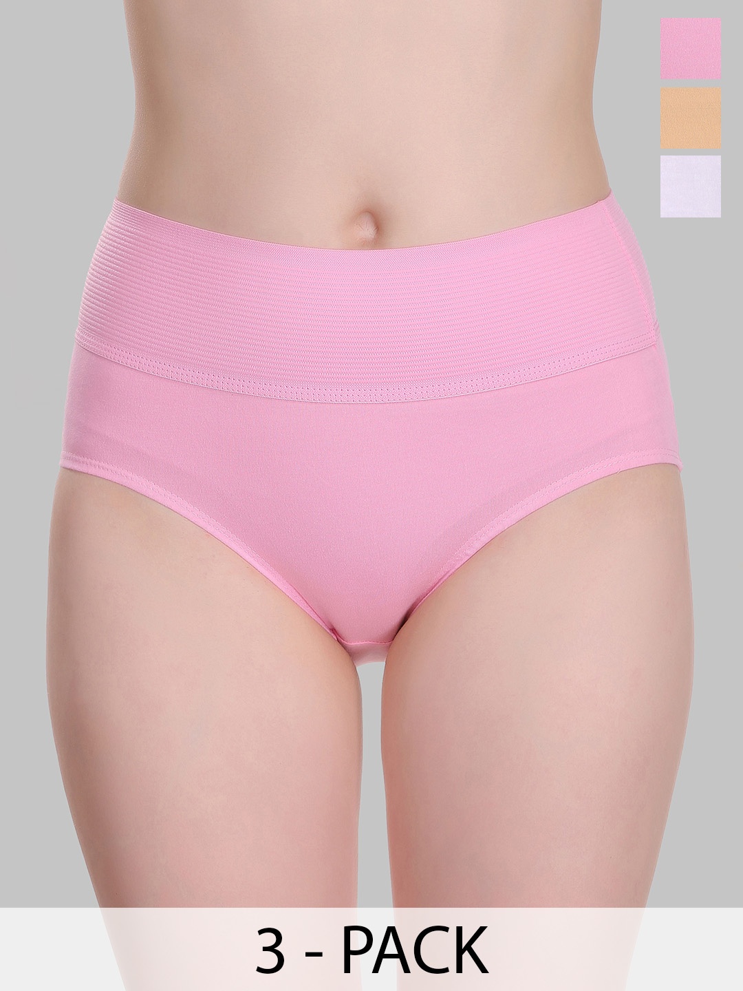 

SELFCARE Pack Of 3 Women Mid Rise Hipster Briefs, Pink