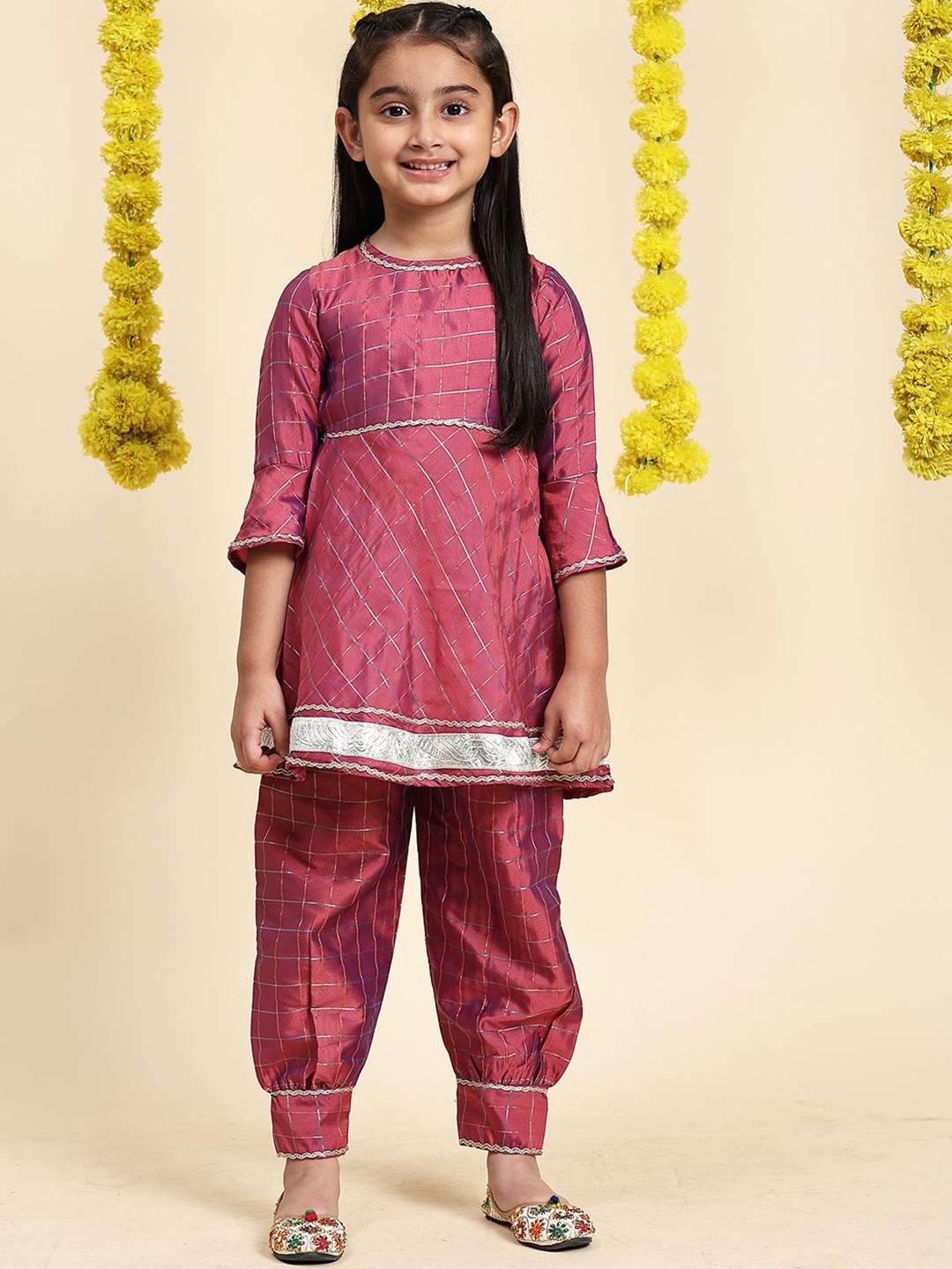 

Cutiekins Girls Geometric Embroidered Gotta Patti A Line Kurta With Salwar, Burgundy