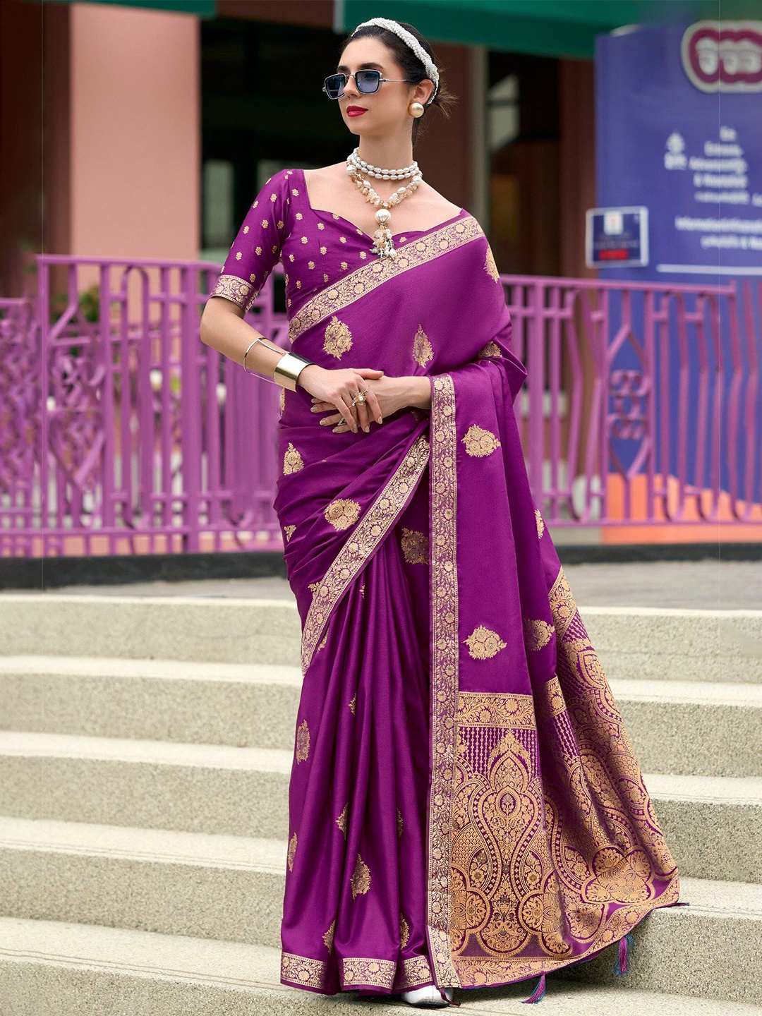 

MySilkLove Woven Design Zari Satin Banarasi Saree, Purple