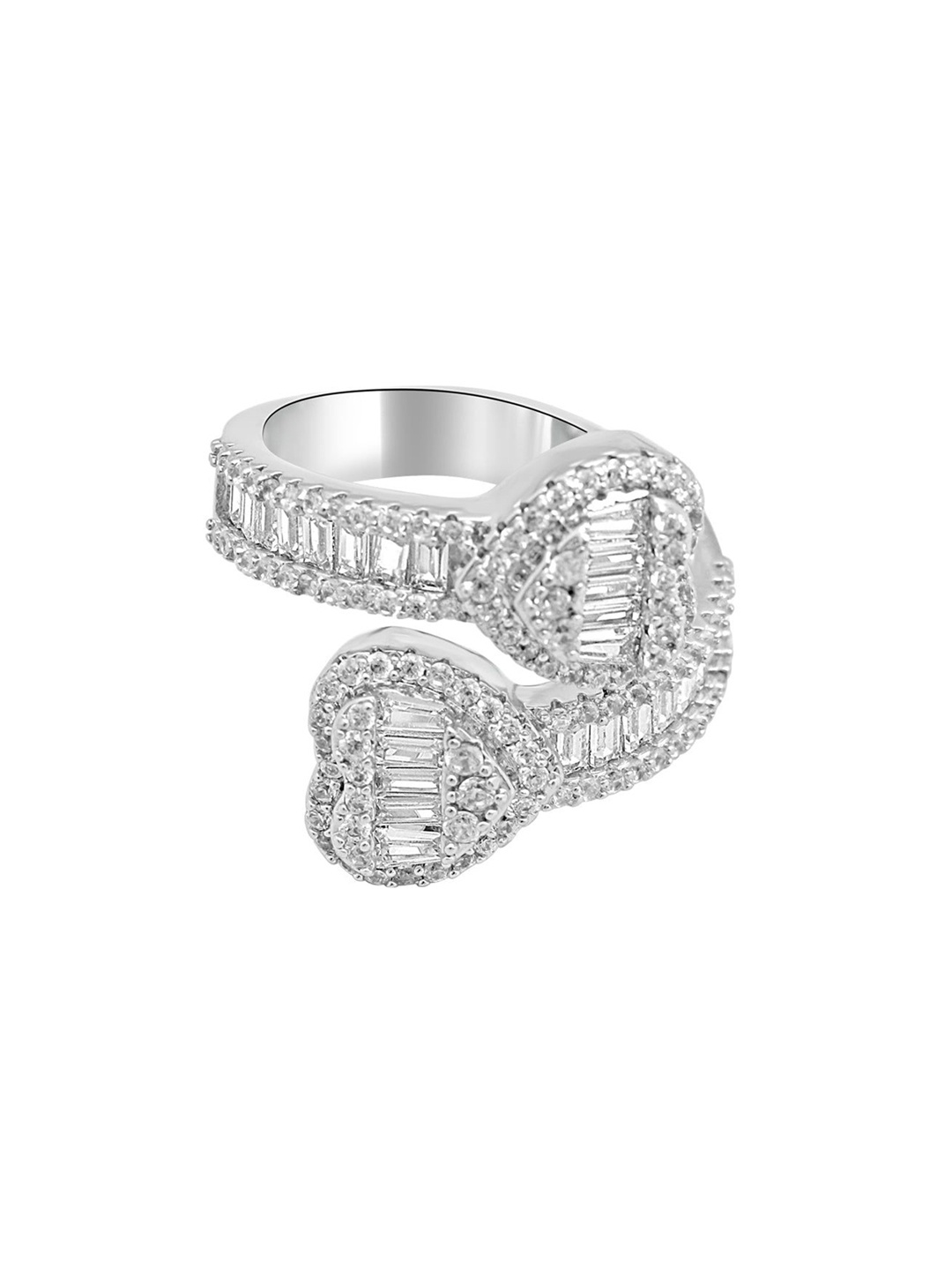 

WRAPGAME INDIA Rhodium Plated Cubic Zirconia Stone Studded Finger Ring, Silver