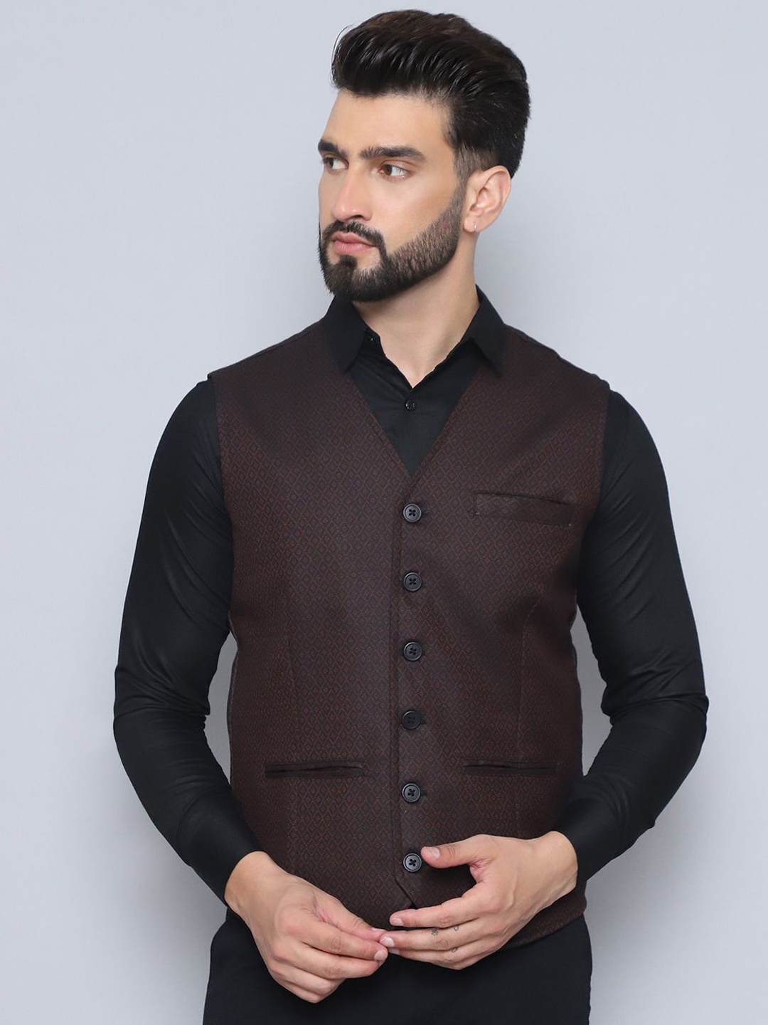 

even Woven Formal Waistcoat, Maroon