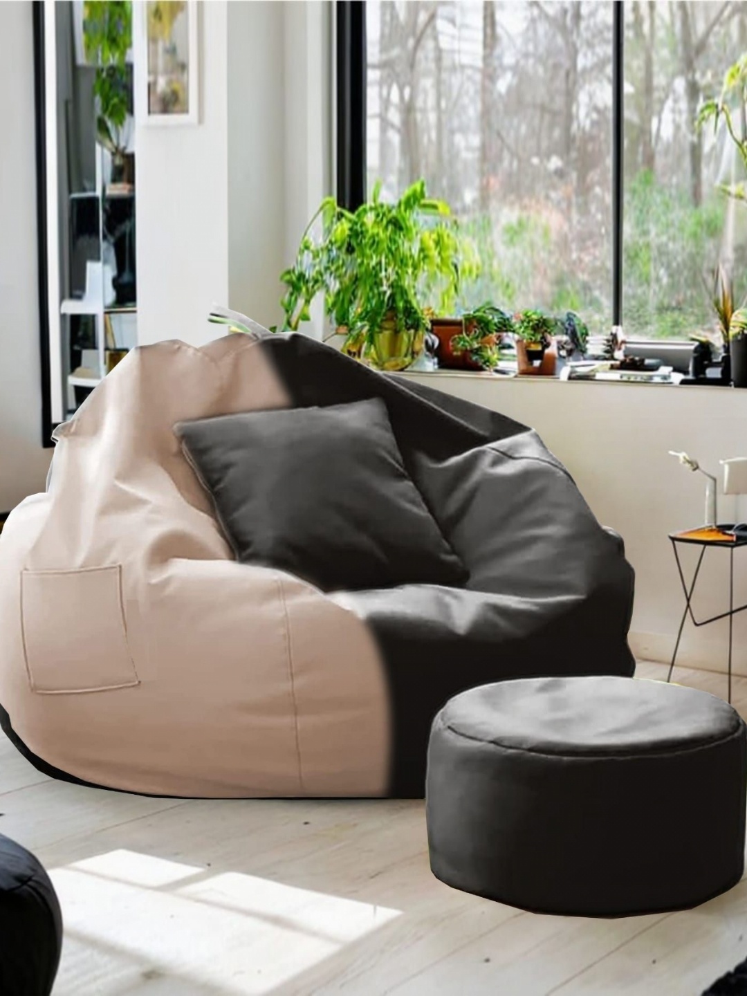 

SHIRA 24 Cream-Coloured & Black 3 Pieces Bean Bag Cover With Cushion Cover