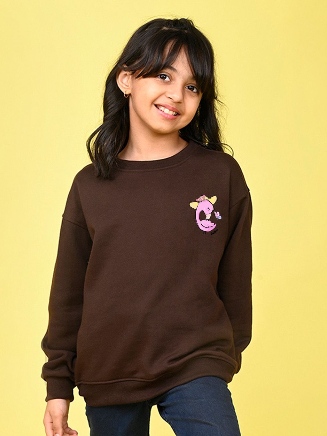 

NUSYL Girls Graphic Printed Oversized Sweatshirt, Brown