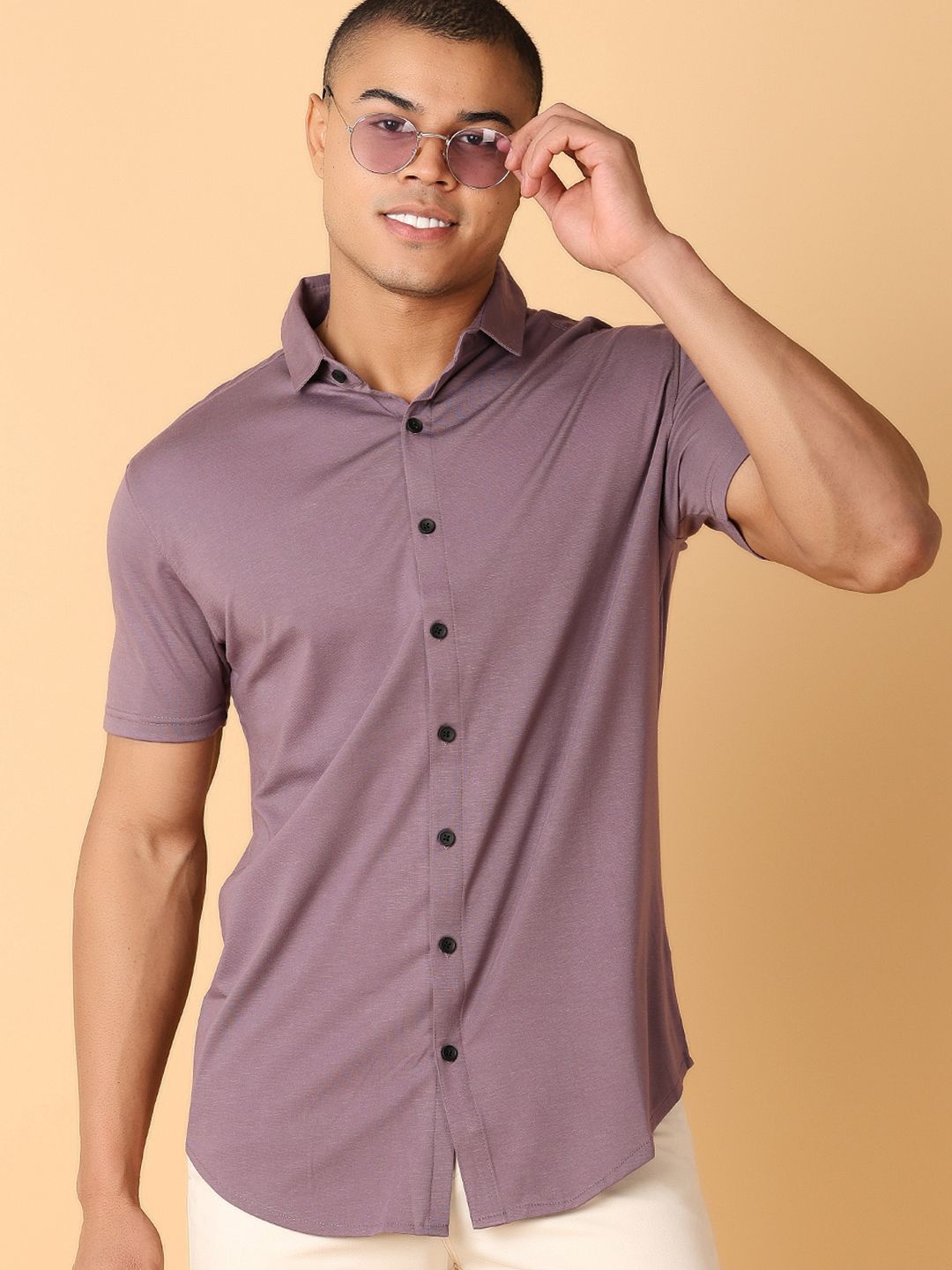 

V-Mart Men Classic Spread Collar Solid Cotton Casual Shirt, Mauve