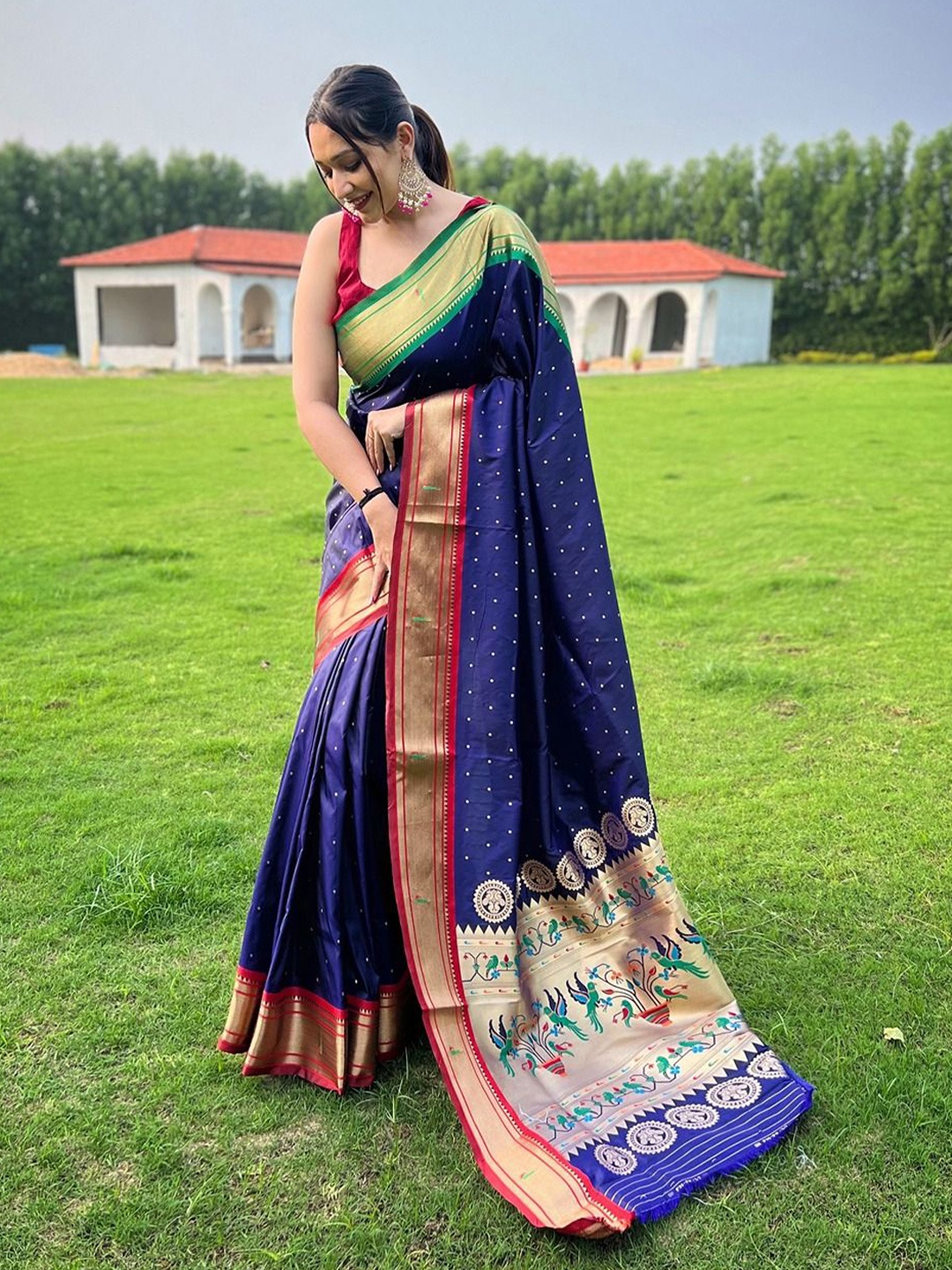 

SGF11 Woven Design Zari Paithani Saree, Navy blue