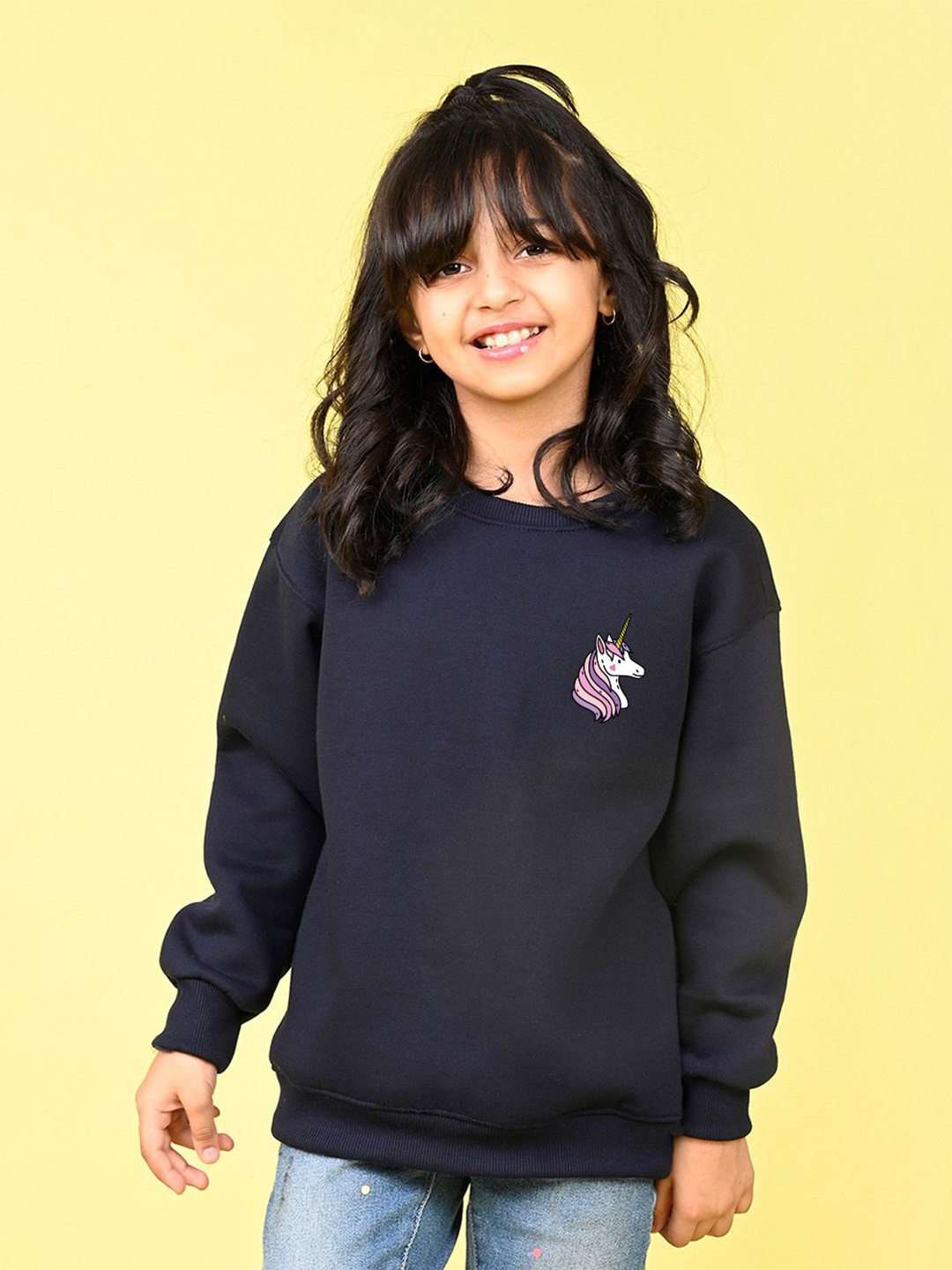 

NUSYL Girls Graphic Printed Oversized Sweatshirt, Navy blue