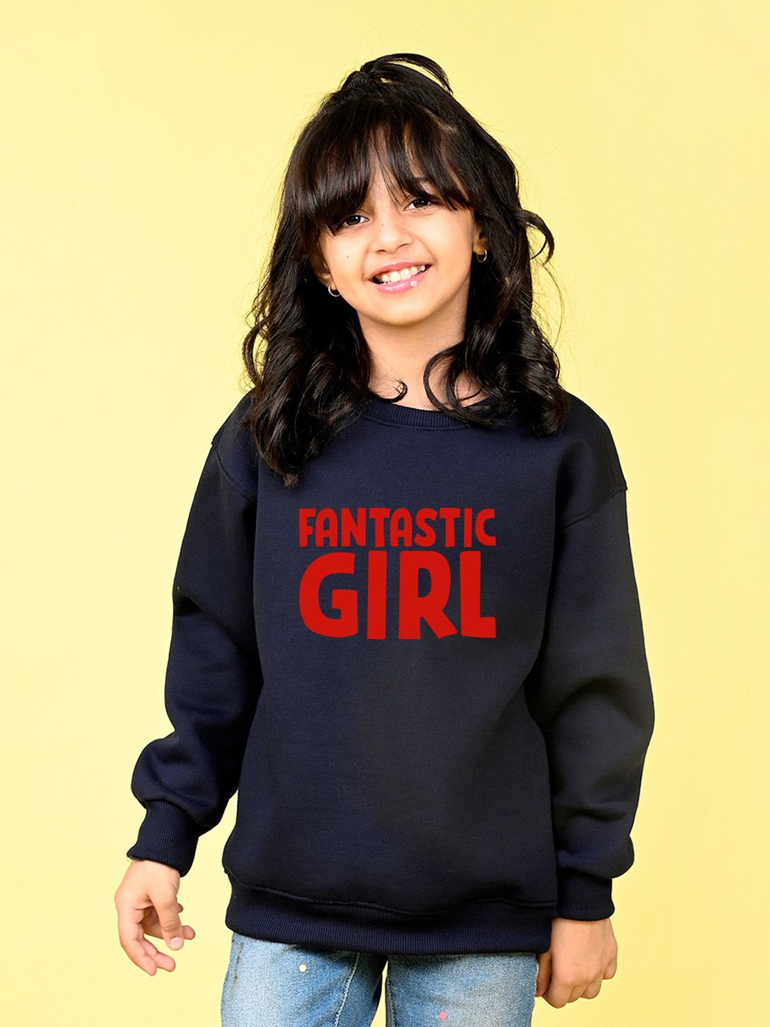 

NUSYL Girls Typography Printed Oversized Sweatshirt, Navy blue