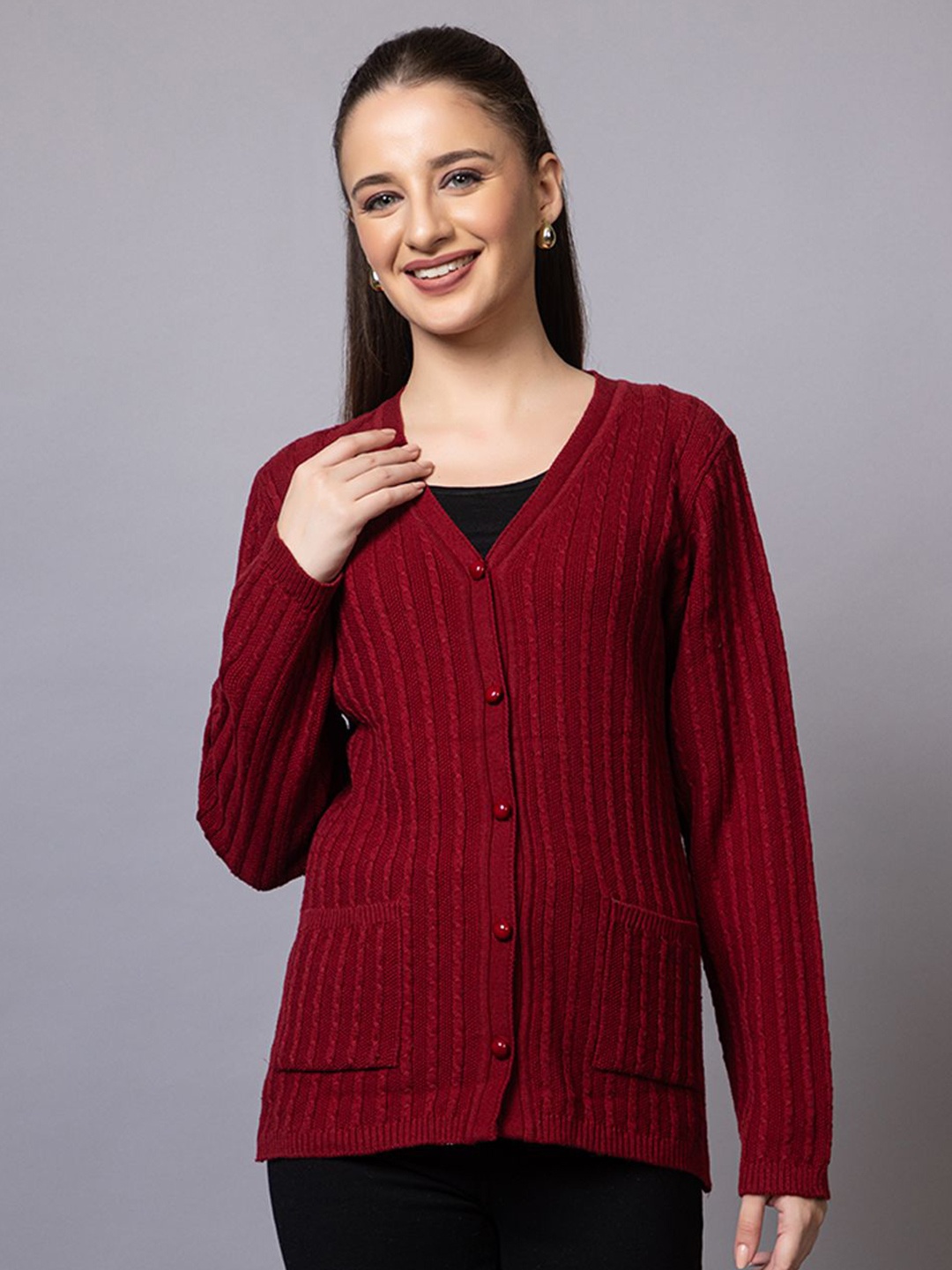 

Anouk Women Cable Knit Cardigan, Maroon