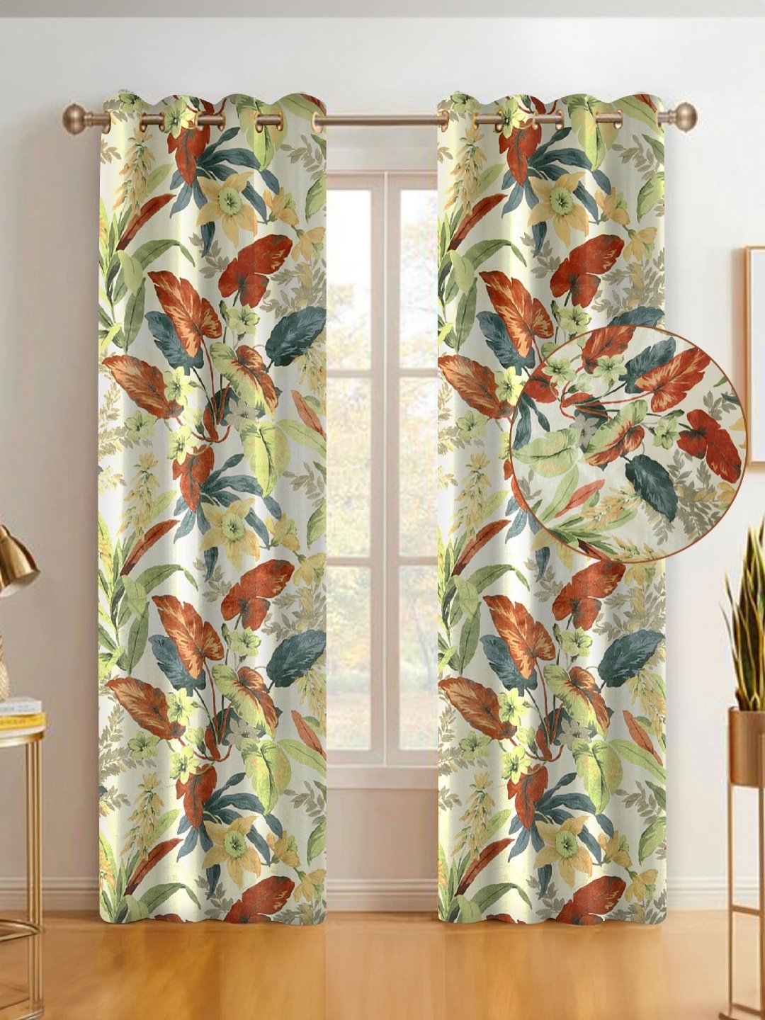 

Tesmare Yellow & Green Floral Velvet Room Darkening Door Curtain