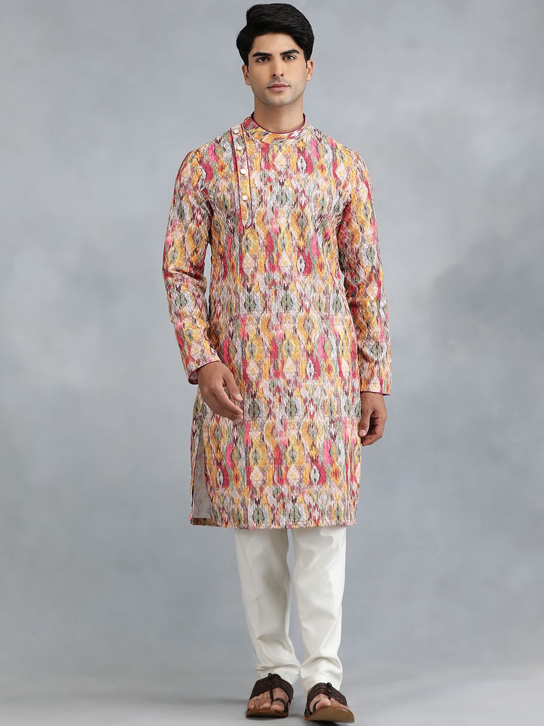 

THE KURTA COMPANY Abstract Printed Mandarin Collar Straight Kurta, Yellow