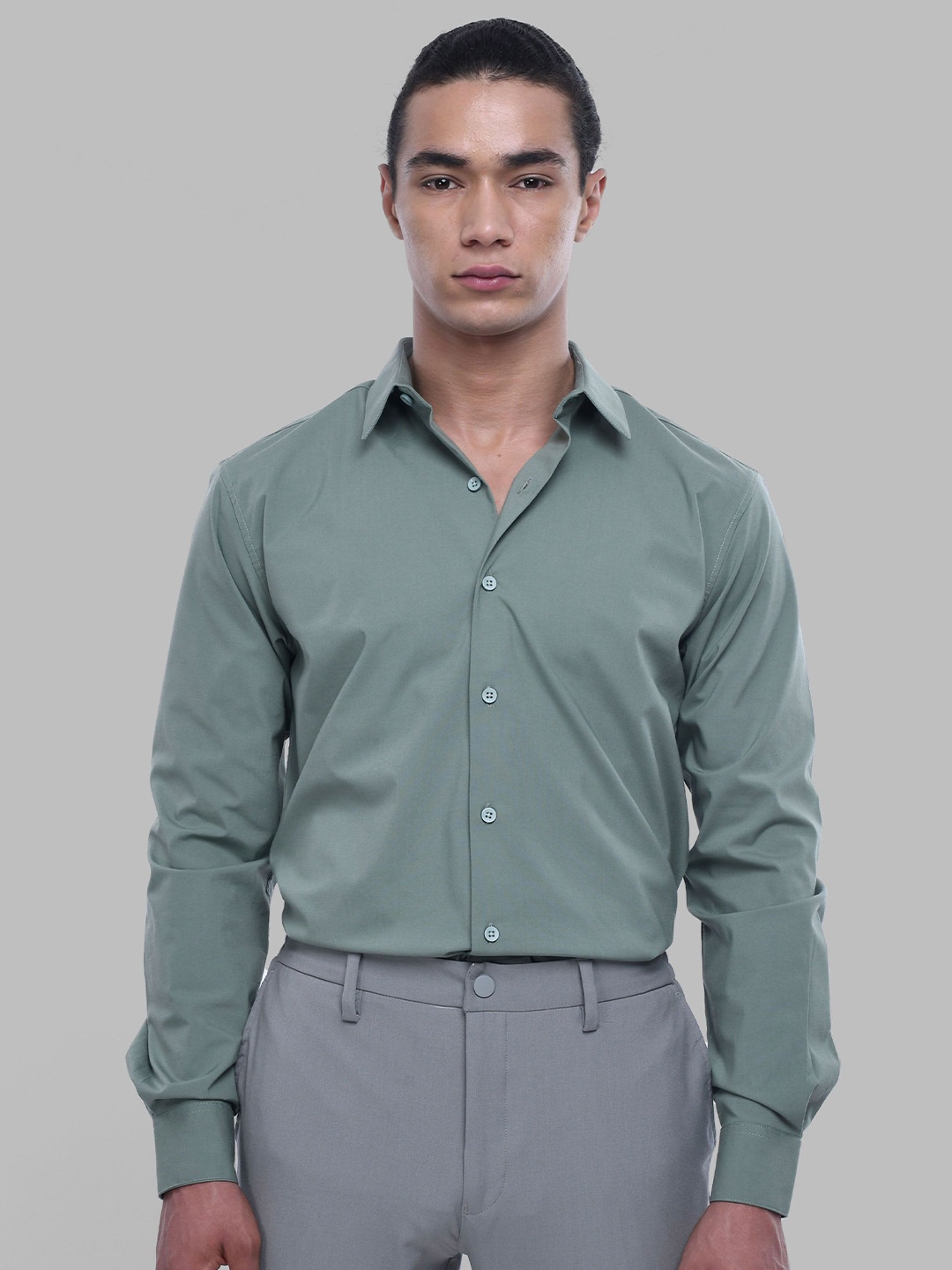 

Tailoraedge Men Spread Collar Solid Formal Shirt, Green