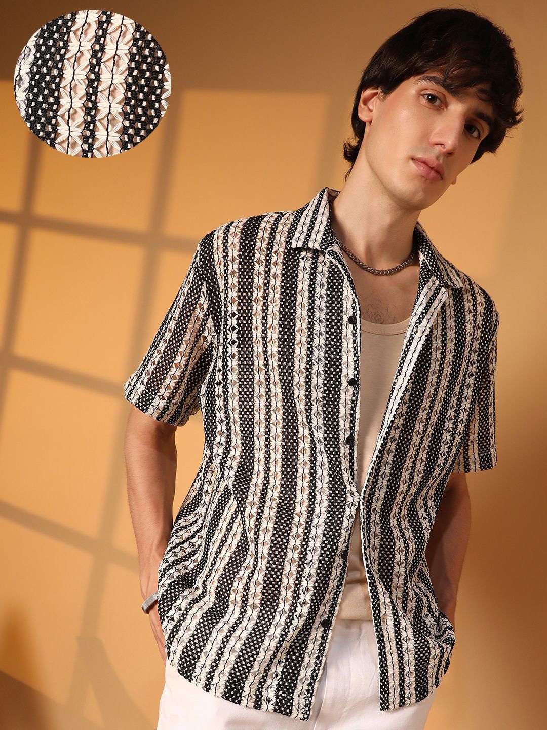 

Campus Sutra Men Comfort Cuban Collar Multi Striped Cotton Oversized Casual Shirt